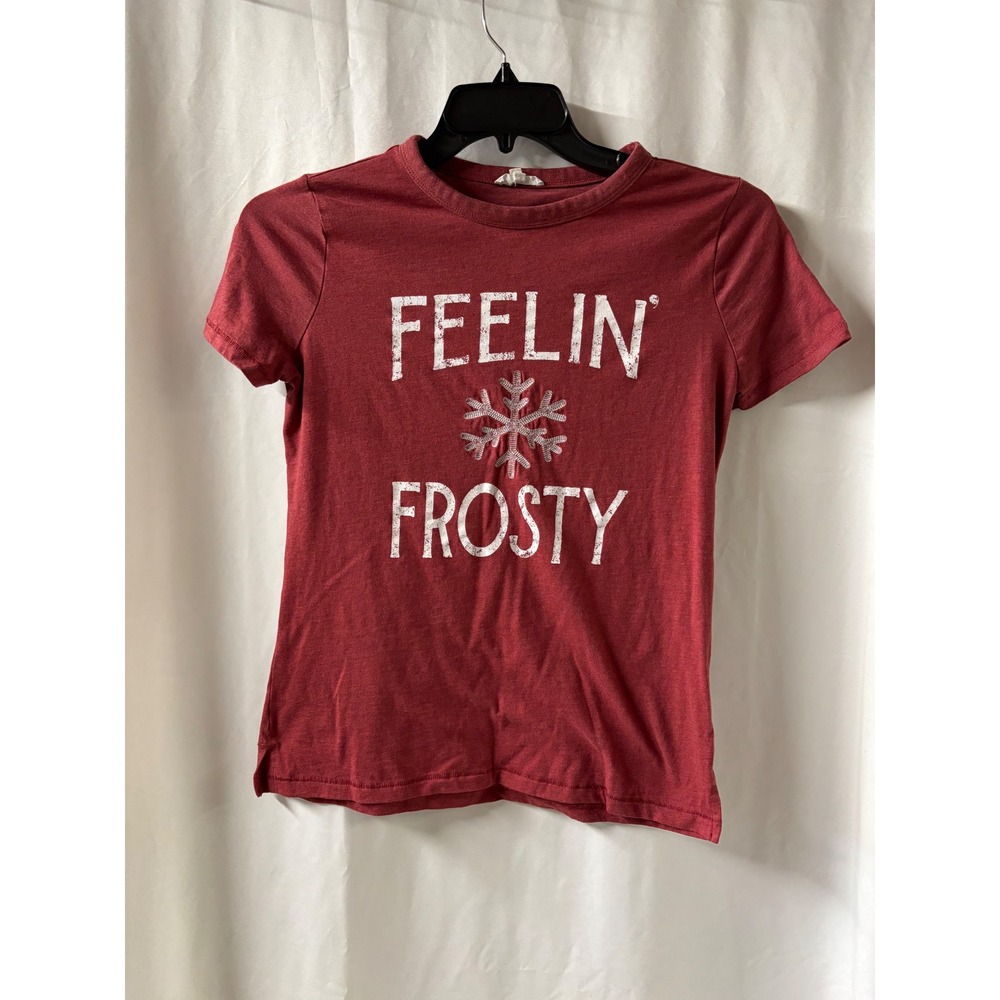 Red Feelin‎ Frosty Snowflake Graphic Tee Short Sleeve Holiday T-Shirt Small